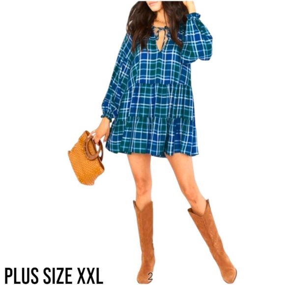 SHOW ME YOUR MUMU Women's Ainsley Long Sleeve Plus Size Flannel Plaid Mini Dress - Picture 7 of 16